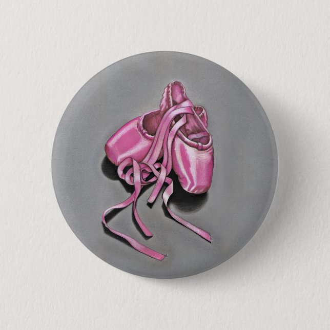 Badge Rond 5 Cm Chaussures en Ballon Rose (Devant)