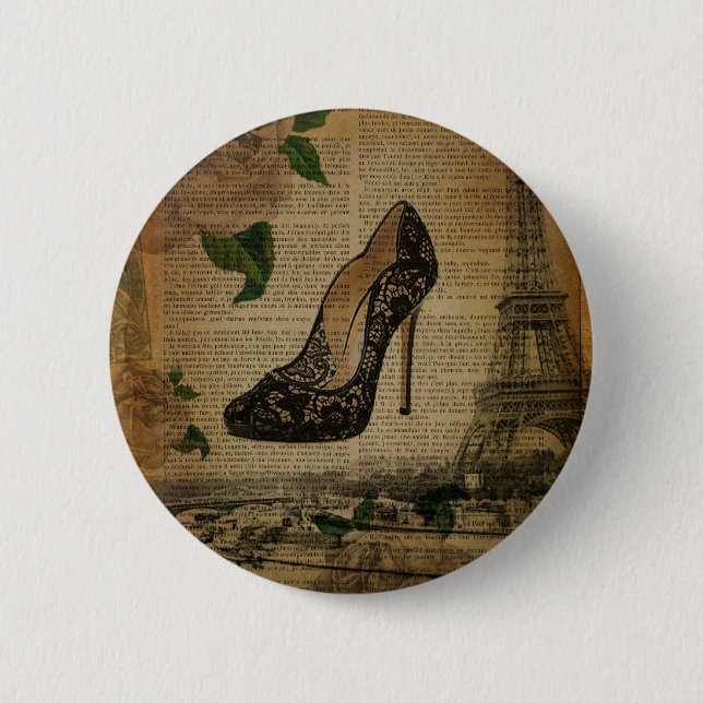 Badge Rond 5 Cm Chaussures girly vintages de Tour Eiffel de Paris (Devant)