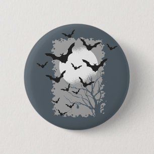 Badge Rond 5 Cm Chauves-souris Halloween Silhouette Noires Vampire