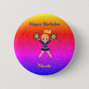 Badge Rond 5 Cm Cheerleading "Happy Birthday" Sparkle Button