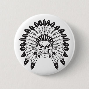 Badge Rond 5 Cm Chef du crâne indien