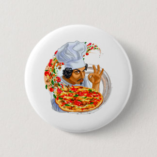 Badge Rond 5 Cm Chef Pizza Master Tenant Une Délicieuse Pizza