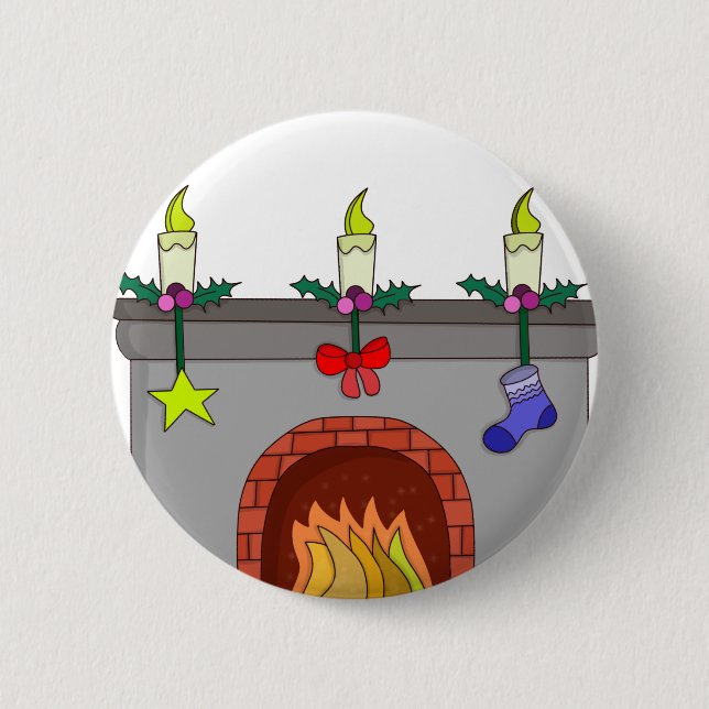 Badge Rond 5 Cm Cheminée de Noël cosy (Devant)