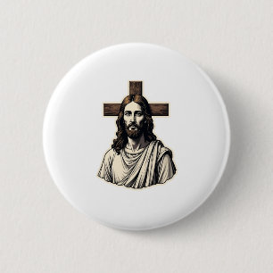 Badge Rond 5 Cm Chemise à gravure vintage portrait de Jésus Croix 