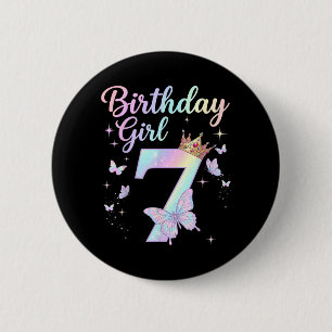 Badge Rond 5 Cm Chemise Anniversaire 7 Ans Fille Sept 7 Ans Papill