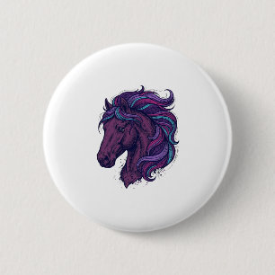 Badge Rond 5 Cm Chemise d'art de tête de cheval colorée gravée vin
