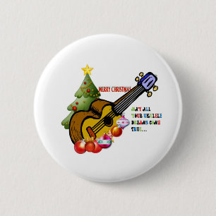 Badge Rond 5 Cm Chemise d'ukulélé de Noël