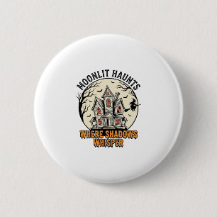 Badge Rond 5 Cm Chemise Haunted Moon Gravure Vintage Maison Effray