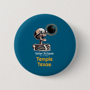 Badge Rond 5 Cm Chemise Squelette Éclipse Solaire Temple Texas