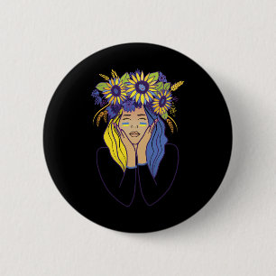 Badge Rond 5 Cm Chemise Ukraine Femmes Fille Ukrainienne Tournesol