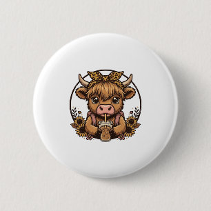 Badge Rond 5 Cm Chemise Vintage Fleur de Tournesol Café Vache High