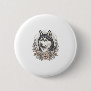 Badge Rond 5 Cm Chemise vintage Husky Floral Portrait Design_1