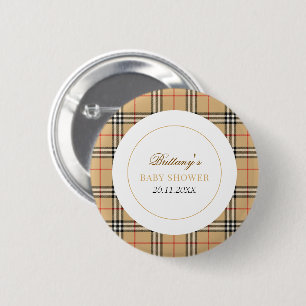 Badge Rond 5 Cm Chèque en beige Baby shower plaid