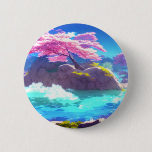 Badge Rond 5 Cm Cherry Blossom Mountain