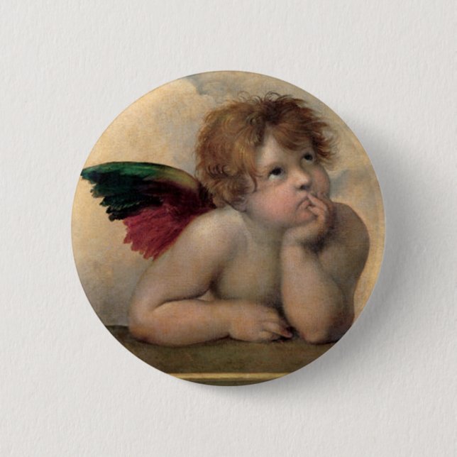 Badge Rond 5 Cm Cherub de Sistine Madonna par Raphael (Devant)