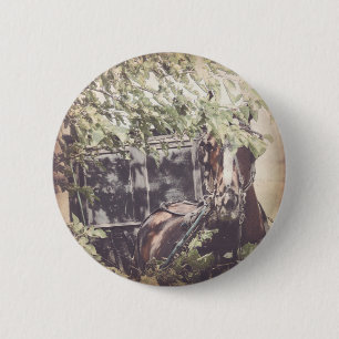 Badge Rond 5 Cm Cheval Amish et Buggy à l'ombre