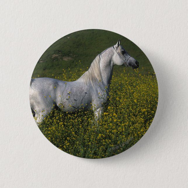 Badge Rond 5 Cm Cheval arabe se tenant en fleurs (Devant)
