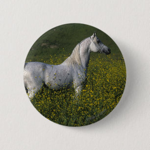 Badge Rond 5 Cm Cheval arabe se tenant en fleurs