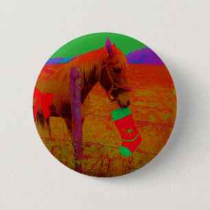 Badge Rond 5 Cm Cheval arc-en-ciel de Noël