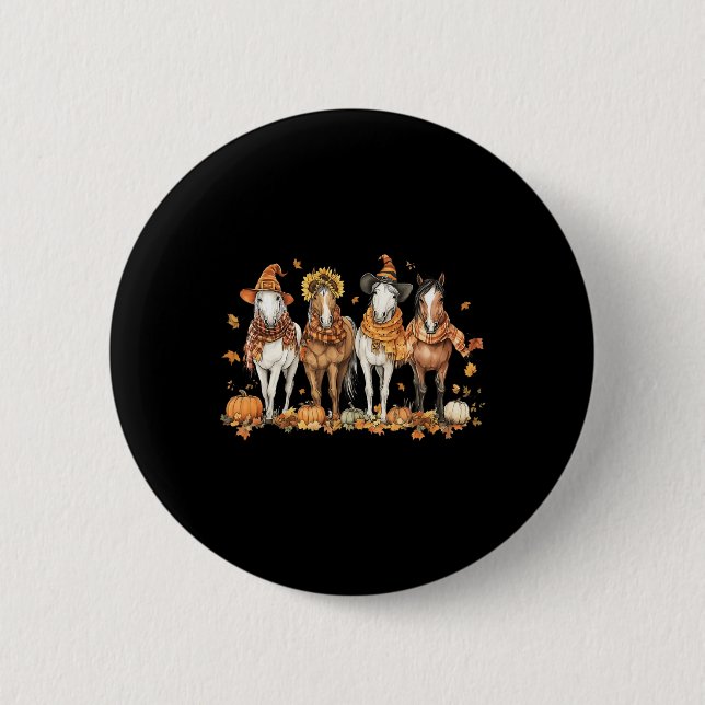 Badge Rond 5 Cm Cheval Automne Thanksgiving Cheval Automne Quitte  (Devant)