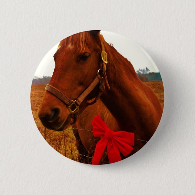Badge Rond 5 Cm Cheval avec Bow rouge (Devant)