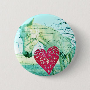 Badge Rond 5 Cm Cheval Blanc Coeur Rouge Saint Valentin