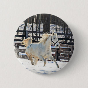 Badge Rond 5 Cm Cheval blanc galopant