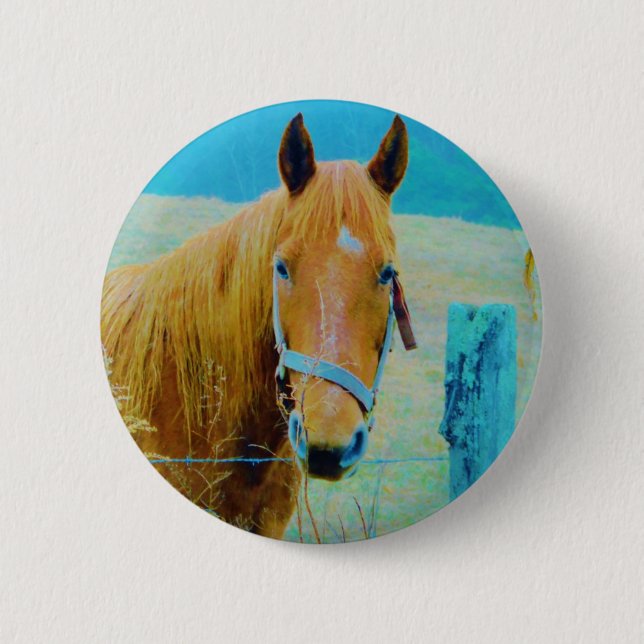 Badge Rond 5 Cm Cheval bleu Denim teinté (Devant)
