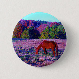 Badge Rond 5 Cm Cheval Brown en Grass violet