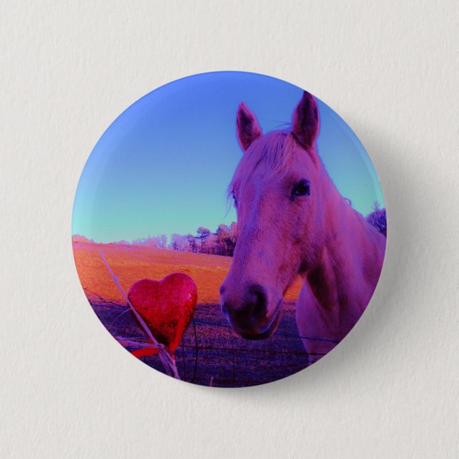 Badge Rond 5 Cm Cheval Brown et Coeur Rouge (Devant)