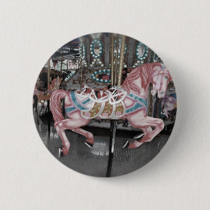 Badge Rond 5 Cm Cheval carrousel rose