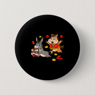 Badge Rond 5 Cm Cheval Chinois Âne Drôle Enfants Hommes Femmes Heu