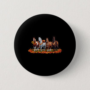 Badge Rond 5 Cm Cheval d'automne animal Thanksgiving Citrouille Su