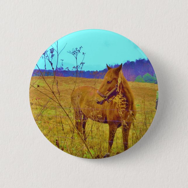Badge Rond 5 Cm Cheval de couleur rétro (Devant)