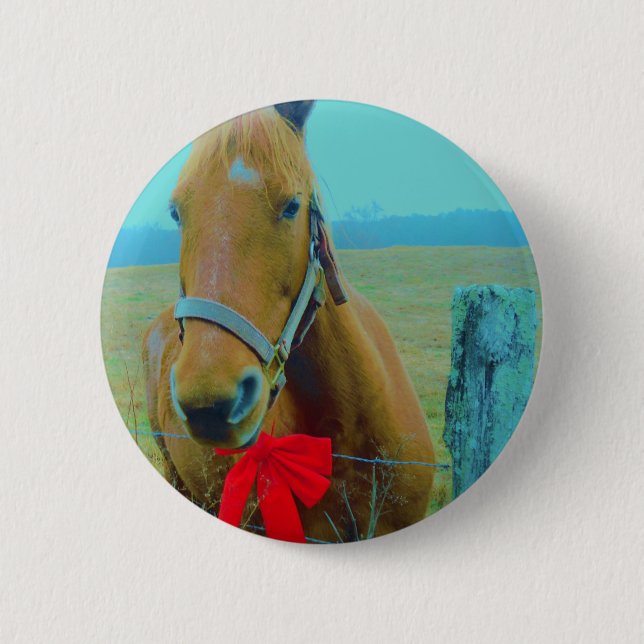 Badge Rond 5 Cm Cheval de Noël rétro (Devant)