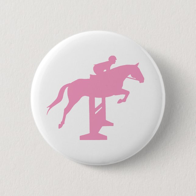 Badge Rond 5 Cm Cheval de pullover de chasseur et cavalier (rose) (Devant)
