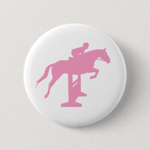 Badge Rond 5 Cm Cheval de pullover de chasseur et cavalier (rose)