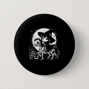 Badge Rond 5 Cm Cheval de Sorcière Skeleton mignonne Halloween Éff