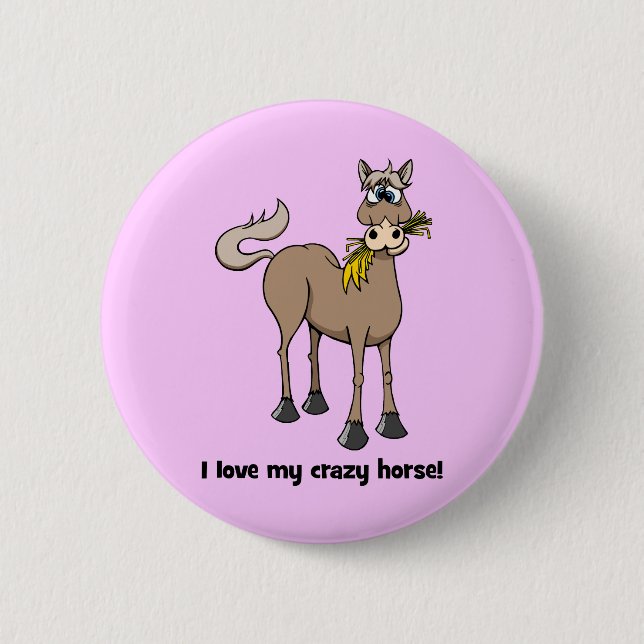 Badge Rond 5 Cm Cheval drôle (Devant)