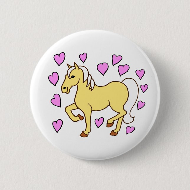 Badge Rond 5 Cm Cheval et Coeurs roses (Devant)