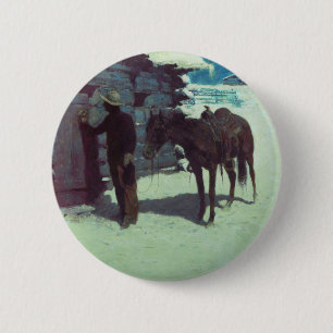 Badge Rond 5 Cm Cheval et Cowboy neige hivernale