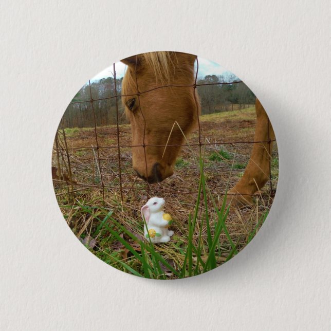 Badge Rond 5 Cm cheval et fleur de printemps Bunny (Devant)