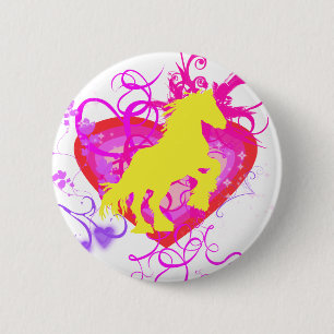 Badge Rond 5 Cm cheval jaune