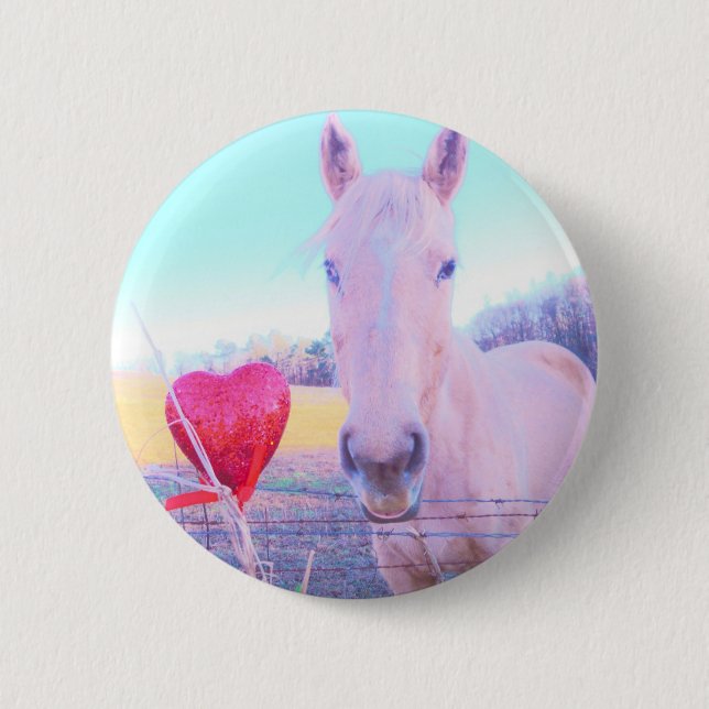 Badge Rond 5 Cm Cheval jaune et Coeur rouge (Devant)