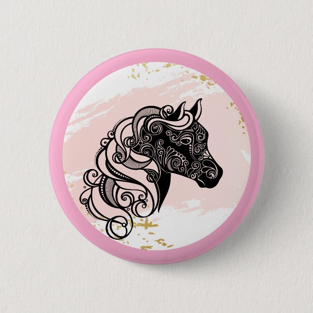 Badge Rond 5 Cm Cheval Mandala (Devant)