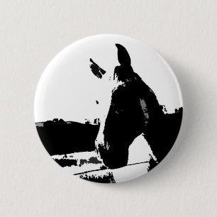 Badge Rond 5 Cm Cheval noir et blanc