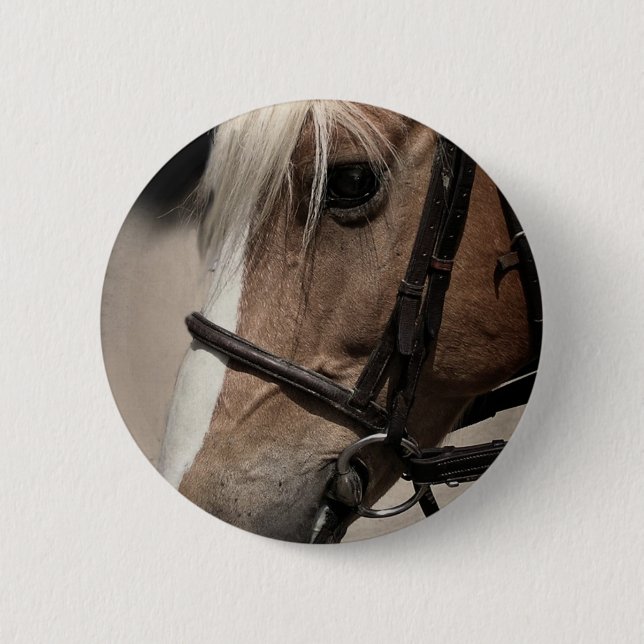 Badge Rond 5 Cm Cheval Palomino en Bridle (Devant)