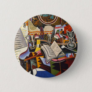 Badge Rond 5 Cm Cheval Pipe Fleur rouge par Joan Miro