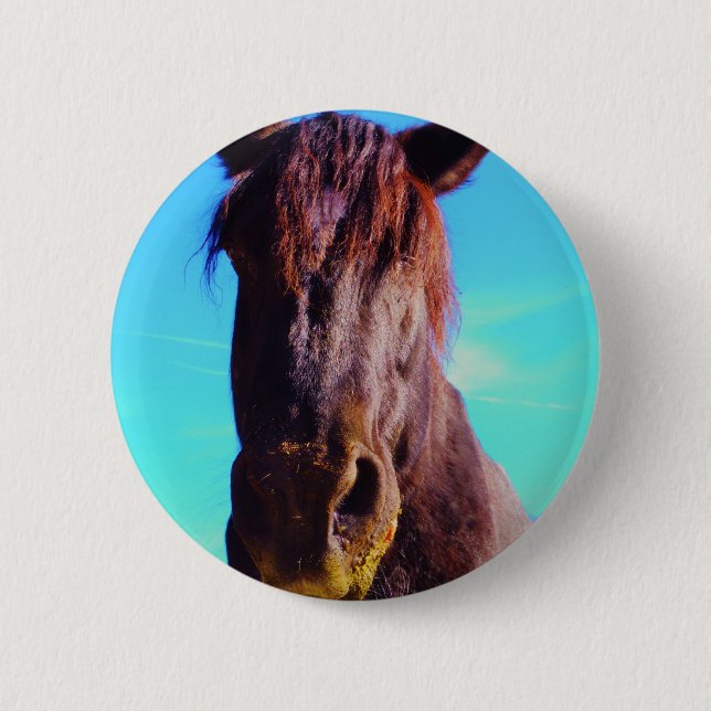 Badge Rond 5 Cm Cheval pourpre avec Bouche verte (Devant)