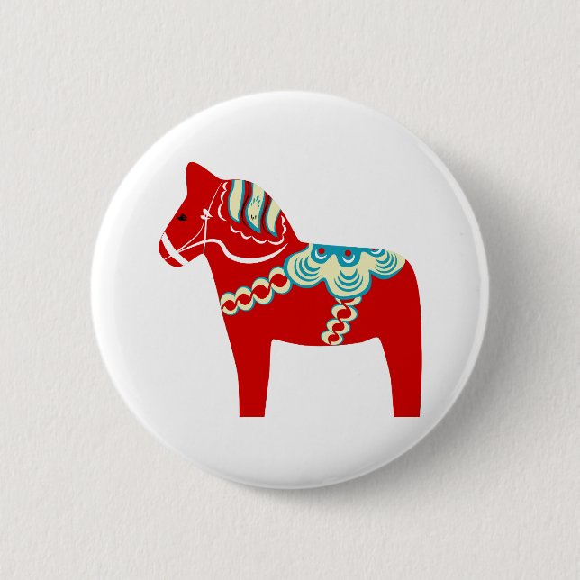 Badge Rond 5 Cm Cheval rouge de Dala de Scandinave (Devant)